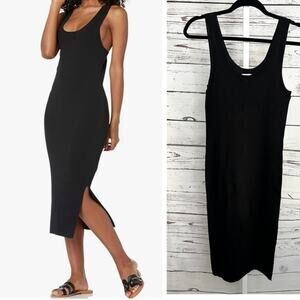 The Drop Yasmin Black Ribbed Tank Midi Dress Medium NWT